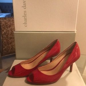 Charles David Red Peep-Toe Pump
